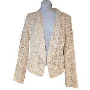 Ann Taylor Loft ivory, lace, open front, poly lined blazer sz 2